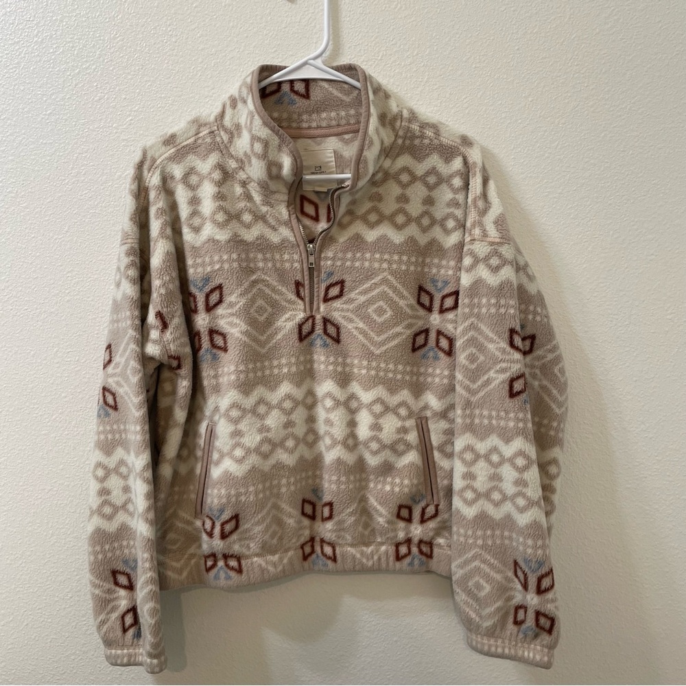 H&M Thread& Supply fleece pullover quarter zip jacket tan tribal print medium